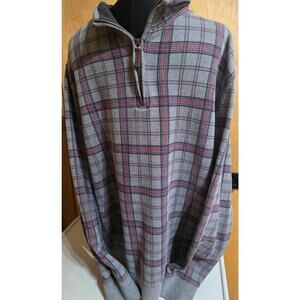 Lands End Men's 1/4 Zip Long Sleeve Pullover Gray/Red Plaid Sz XL